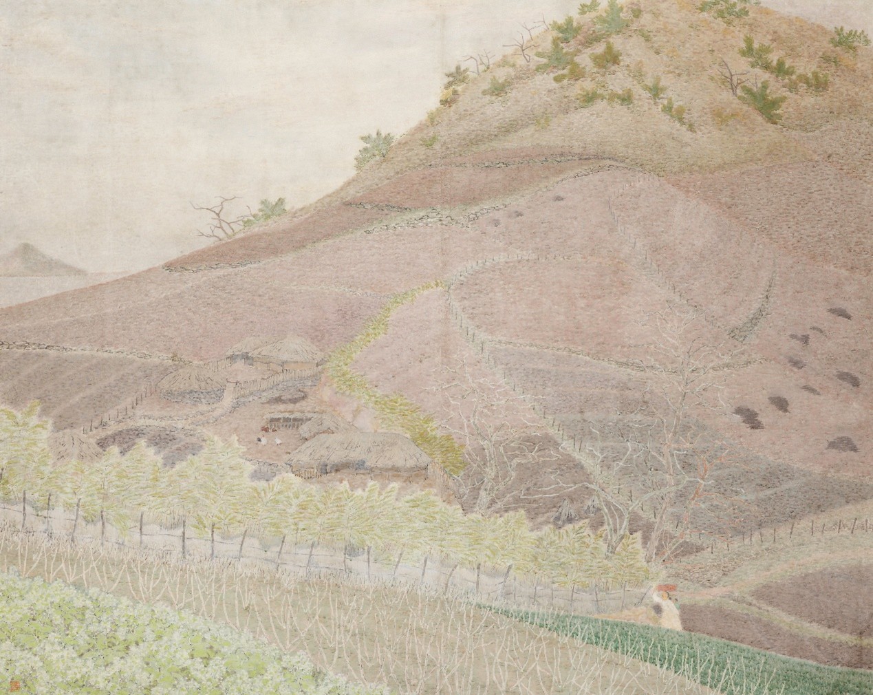 <h2>望金刚山</h2><p>作者：卢寿铉</p><p>创作年代：1940年</p><p>规格：34.5cm×139cm</p><p>品类：纸本水墨设色</p>